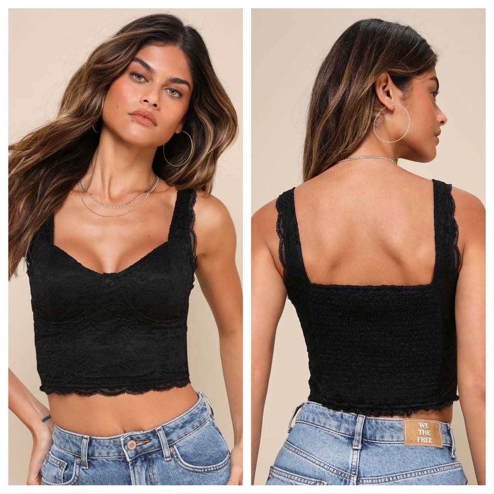 Lulus Flirtatious Attitude Black Lace Bustier Cami Crop Top